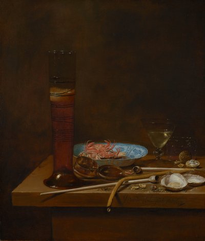 Naturaleza muerta con utensilios para fumar y cangrejos, 1657 de Jan van de III Velde
