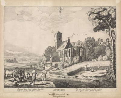 Agosto
Agosto (título en el objeto)
Los doce meses, con vistas al pueblo (título de la serie) de Jan van de Velde (II)