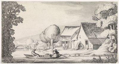Granjero y esposa de granjero en un bote de remos Playsante paisajes y caras divertidas (título de la serie) de Jan van de Velde (II)