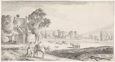 granjero, con, packhorse, en, un, camino rural Playsante paisajes y caras divertidas (título de la serie) de Jan van de Velde (II)