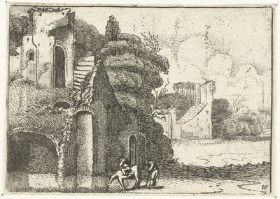 Caballo bebiendo en ruinas Pequeños paisajes (título de serie) de Jan van de Velde (II)