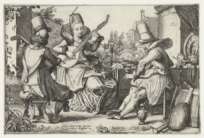 Elegante compañía, haciendo música en un jardín de Jan van de Velde (II)