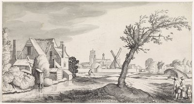Familia en una casa con una ciudad al fondo Playsante paisajes y caras divertidas (título de la serie) de Jan van de Velde (II)
