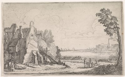 Figuras en una casa en ruinas en un río Paisajes fluviales (título de la serie) de Jan van de Velde (II)
