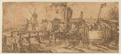 Vista de una ciudad (¿Culemburgo?) con un puente delante de una puerta de Jan van de Velde (II)
