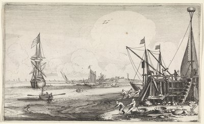 Muelle del puerto con pescadores recogiendo las redes
Paisajes marinos (título de la serie) de Jan van de Velde (II)