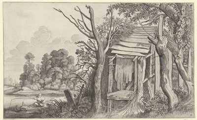 Pescador en una choza en ruinas en un paisaje Paisajes después de Pieter de Molijn (título de la serie) de Jan van de Velde (II)
