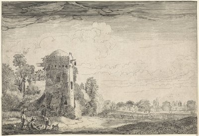 Cazadores con perros cerca de una torre en un paisaje
Paisajes (título de la serie)
Amenissimae aliquot requculae (título de la serie) de Jan van de Velde (II)
