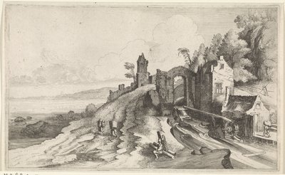 Paisaje costero con un molino de agua Paisajes marinos (título de la serie) de Jan van de Velde (II)