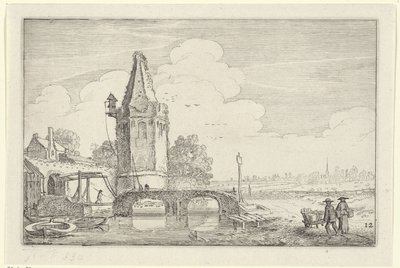 Paisaje con una torre y un puente sobre el río Niers Paisajes (título de la serie) Amenissimae aliquot requculae (título de la serie) de Jan van de Velde (II)