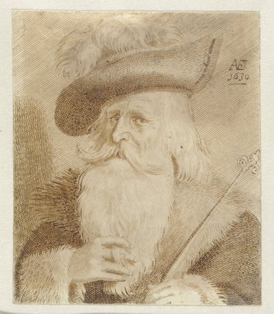 Hombre con cuello de piel, sombrero y bastón de Jan van de Velde (II)