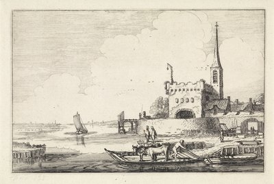 Pont con ganado en un fuerte en un paisaje de río Paisajes (título de la serie) Amenissimae aliquot requculae (título de la serie) de Jan van de Velde (II)