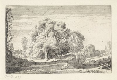 Jinete en un paisaje al amanecer. Paisajes (título de la serie) Amenissimae aliquot requculae (título de la serie) de Jan van de Velde (II)