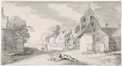 Granjeros que descansan a lo largo de un camino en un pueblo Playsante paisajes y caras divertidas (título de la serie) de Jan van de Velde (II)