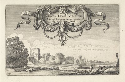 Figuras en reposo en un paisaje con vacas y una torre. Paisajes (título de la serie) Amenissimae aliquot requculae (título de la serie) de Jan van de Velde (II)