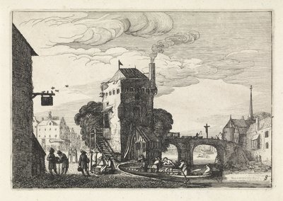 Paisaje urbano con un puente sobre un río Paisajes (título de la serie) Amenissimae aliquot requculae (título de la serie) de Jan van de Velde (II)
