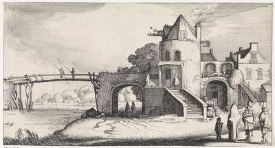 Casa de peaje con puente de madera sobre el río Playsante paisajes y caras divertidas (título de la serie) de Jan van de Velde (II)