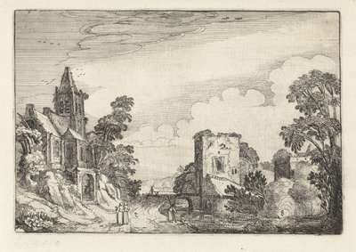 Torre y una iglesia en un paisaje Amenissimae aliquot requculae (título de la serie) Paisajes (título de la serie) de Jan van de Velde (II)