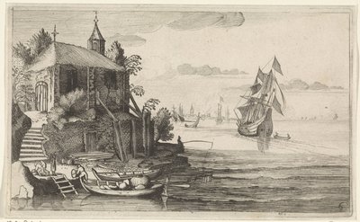 Dos maestros en una costa con capilla Paisajes marinos (título de la serie) de Jan van de Velde (II)