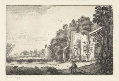 mujer, con, niño, en, un, ruina, de, un, casa Paisajes (título de la serie) Amenissimae aliquot requculae (título de la serie) de Jan van de Velde (II)