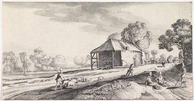 Bifurcación de camino en un molino de agua Playsante paisajes y caras divertidas (título de la serie) de Jan van de Velde (II)