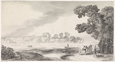 Pasto landschap met plassende man Playsante lantschappen end vermakelycke views (título de la serie) de Jan van de Velde (II)