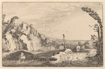 Cascada bajo un puente de piedra de Jan van de Velde II