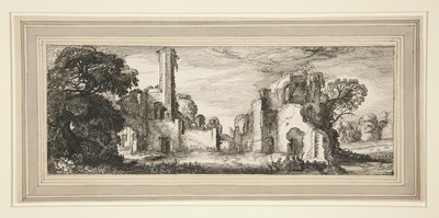 paisaje con un castillo en ruinas de Jan van de Velde II