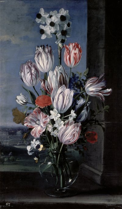 Flores en un jarrón de cristal, 1652 de Jan van den Hecke