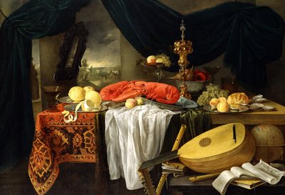 Naturaleza Muerta con una Langosta, Limones y un Laúd, 1645 de Jan van den Hecke