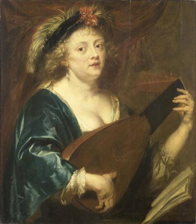 Francés:  Femme jouant du luth Retrato de una mujer tocando el laúd de Jan van den Hoecke