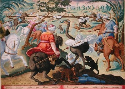 Moros a caballo cazando avestruces, lámina 62 de 