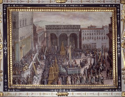 La celebración de las lisonjas en Florencia (La celebración de las lisonjas en la Piazza della Signoria, Florencia) de Jan van der Straet