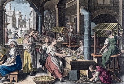 La producción de seda en Europa en el siglo XVI (impresión) de Jan van der (1523 1605) (after) Straet