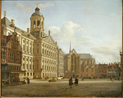 La calle Dam y el nuevo Ayuntamiento de Ámsterdam, Países Bajos ... de Jan van der (manner of) Heyden