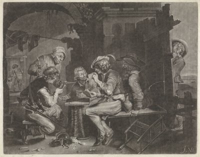 Jugadores de cartas y un hombre que orina de Jan van der Bruggen