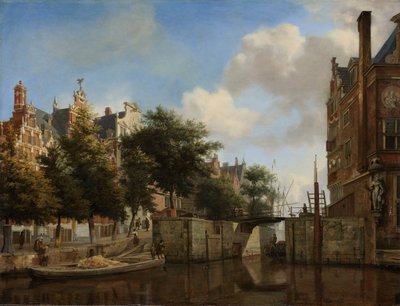 Vista de la Ciudad de Ámsterdam con Casas en el Herengracht y el antiguo Haarlemmersluis, c.1670 de Jan van der Heyden
