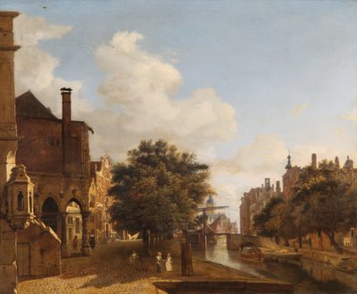 Fantasía arquitectónica, con el Ayuntamiento Viejo, Amsterdam c.1667-72 (óleo sobre tabla de roble) de Jan van der Heyden