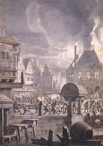 Incendio en el Ayuntamiento Viejo de Ámsterdam, 17 de julio de 1652 de Jan van der Heyden