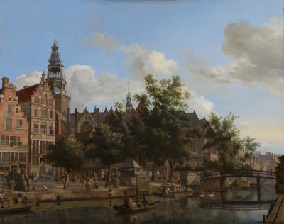 Vista de Oudezijds Voorburgwal con la Oude Kerk en Ámsterdam, c.1670 de Jan van der Heyden