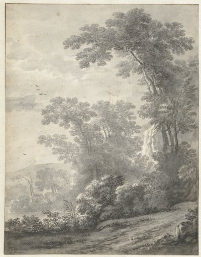 paisaje de montaña con árboles cerca de un río de Jan van der Meer (II)