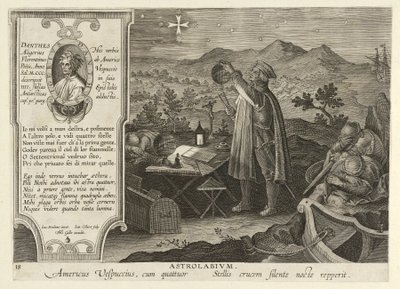 Américo Vespucio descubriendo la Cruz del Sur con un astrolabio, pub. 1600 de Jan van der Straet