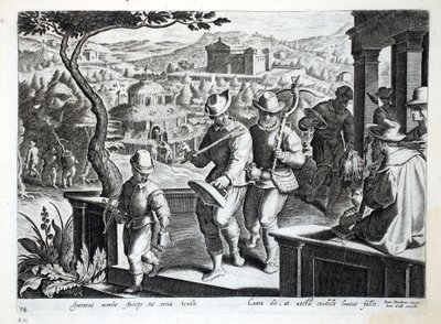 Cazadores de pájaros saliendo a atrapar mirlos, ilustración de 