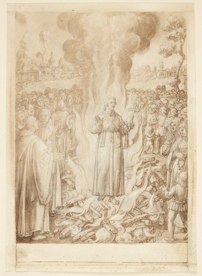 Historia de San Giovanni Alberti Fiorentino. El abad Petrus demuestra con la prueba del fuego que el obispo de Florencia es un hereje y simonista de Jan van der Straet