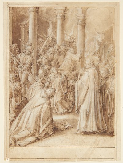 S. Giovanni Alberti Fiorentinos historie. Los soldados enviados por el obispo de Florencia atacan el monasterio donde creen que está Giovanni Alberti de Jan van der Straet