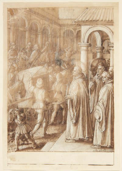 Historia de S. Giovanni Alberti Fiorentino. El santo acusa a los obispos de Florencia de simonía en la plaza de Jan van der Straet