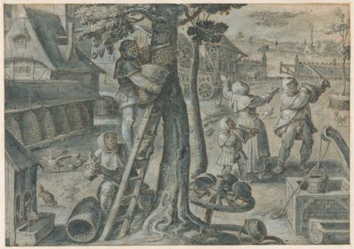 Captura de un enjambre de abejas en un corral de Jan van der Straet