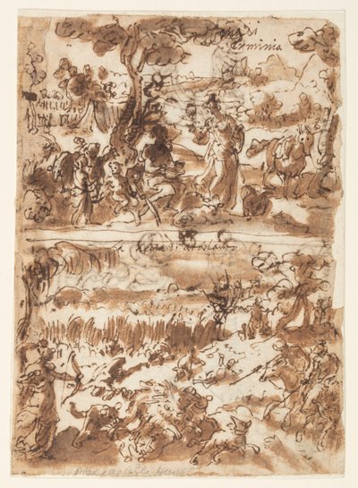 Arriba: Erminia y el pastor; Abajo: Atalanta cazando el jabalí de Calidón de Jan van der Straet, called Stradanus