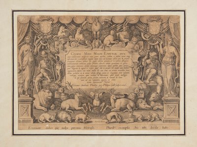 Página dedicatoria del conjunto "Mediceae familiae rerum feliciter gestarum Victoria et triumphi" de Jan van der Straet, called Stradanus