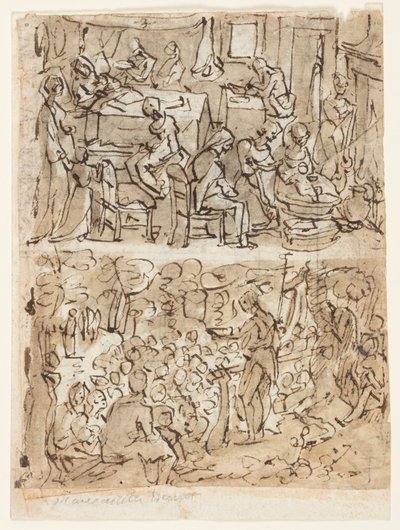 Cuatro escenas de la vida de San Juan Bautista, diseños preliminares para una serie de grabados (recto y verso) de Jan van der Straet, called Stradanus